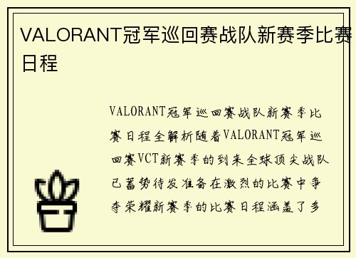 VALORANT冠军巡回赛战队新赛季比赛日程