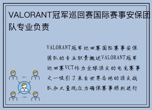 VALORANT冠军巡回赛国际赛事安保团队专业负责