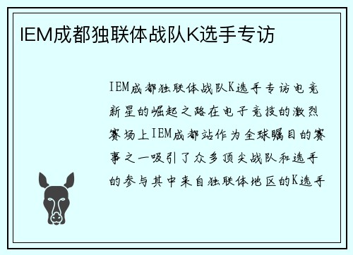 IEM成都独联体战队K选手专访